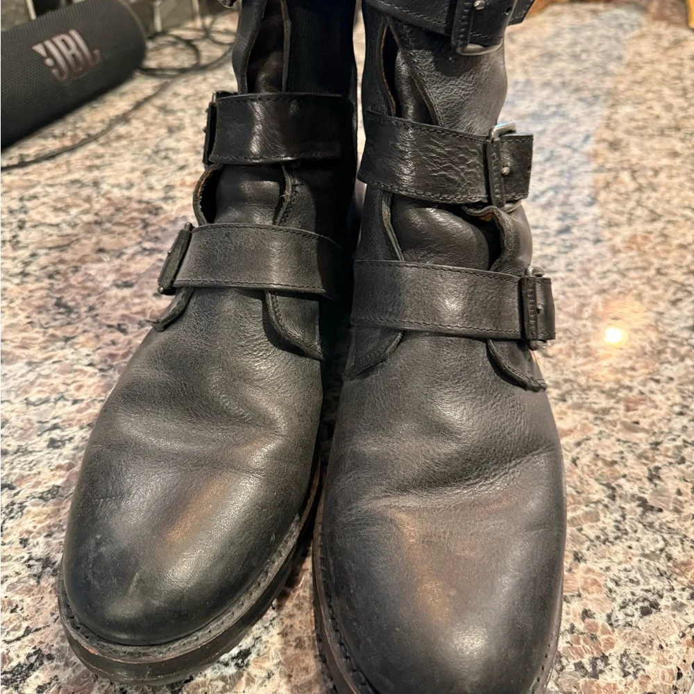 Frye Women’s Black Leather Moto Combat Boots 9.5 - Picture 4 of 6
